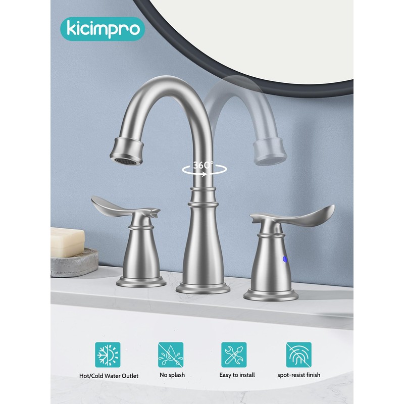 Kicimpro 3 Hole Bathroom Faucet with Pop -Up Drain for