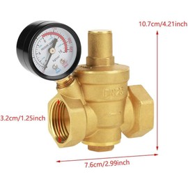 Wincal Pressure Regulator-DN25 Brass Adjustable Water Pressure Reducing Regulator Pressure Reducer + Instrument