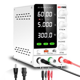 NICE-POWER DC Power Supply Variable 60V 5A, Adjustable Regulated DC Bench Power Supply with OCP/OVP/Encoder/Output Switch, Benchtop Lab Power Supplies PSU with USB-A and Type-C Fast Charge (White)