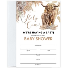 Moonle Holy Cow Baby shower invitation with Envelopes for boy, Boho Highland Cow baby shower Invites for party supplies, Set of 25