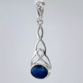 Amber America Celtic Blue Oval KYANITE Teardrop Pendant - 925 STERLING SILVER #3e
