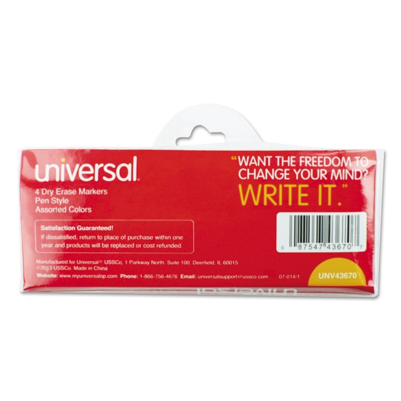 Universal Pen Style Dry Erase Marker, Fine Bullet Tip, Assorted
