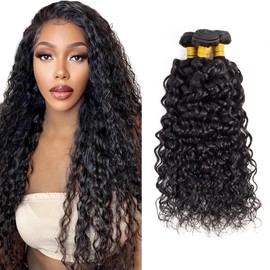 Wet And Wavy Bundles Human Hair Natural Black Color Water Wave Human Hair Bundles 16 18 20 Inch Water Wave Bundle Unprocessed Brazilian Remy Hair Extensions Deals