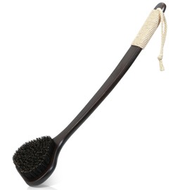 eaxun Bamboo Back Scrubber with Curved Long Handle, 17.3 Inches Exfoliating Shower Brush with Stiff Bristles for Men and Women, Back Washer Body Exfoliator for Bath or Dry Brushing