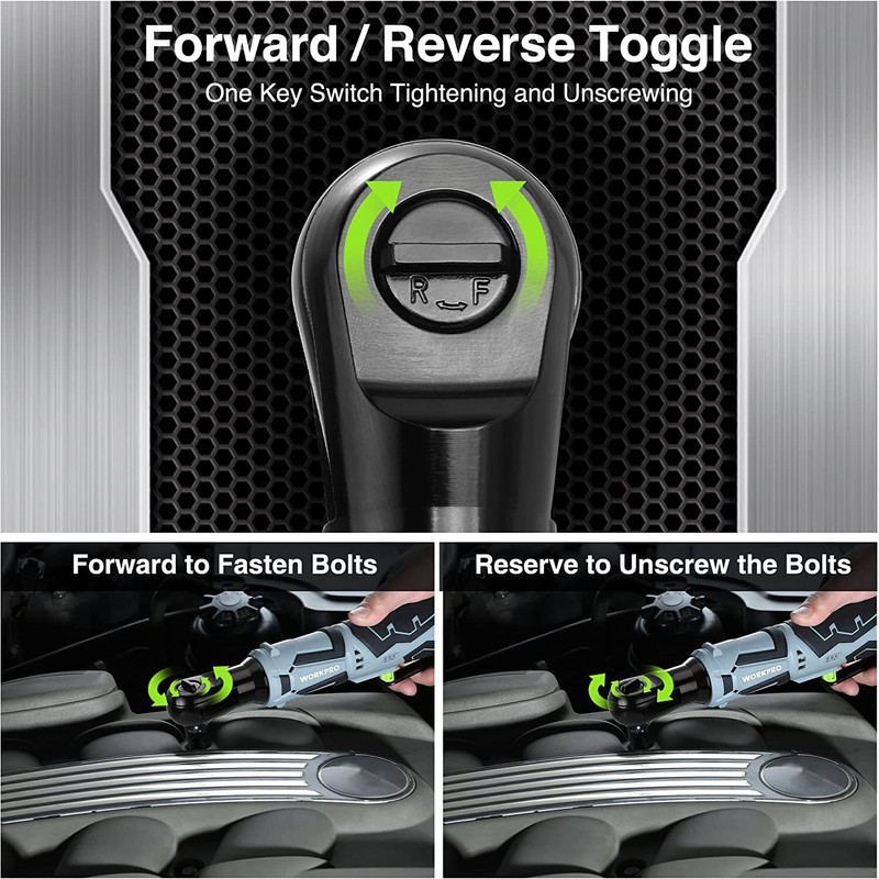 Workpro Cordless Electric Ratchet Wrench 3/8"12V 40Ft-lbs Power w/9PC Socket