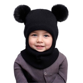 AYPOW Baby Children's Winter Hat Balaclava for 0.5-6 Years, Multifunctional Thermal Windproof Knitted Hat Scarf Hat for Girls Boys Toddlers, Slip-On Hat Hood Hat for Outdoor Activities, black