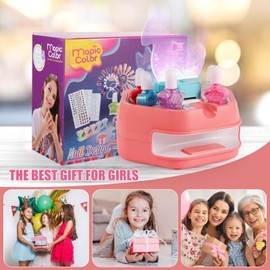 Fostro Unicorn Water-Based Nail Art Kit for Girls 6-12 | Complete Salon Set with Mini Dryer, Press-On Nails & Stickers | Non-Toxic Toy Gift Set (Set)