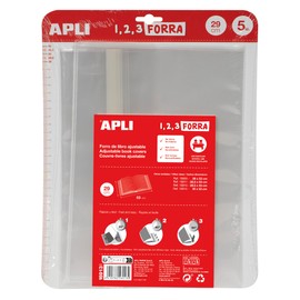 APLI 16913 - Confezione da 5 copertine per libri, con aletta regolabile in PP (polipropilene), 290 mm