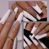 CUZIAM Extra Long Press on Nails White French, Handmade Soft