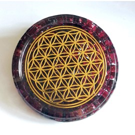 ZZYBIA LARGE 4" Garnet Crystals Flower Of Life Coaster Water Charging Plate Energy Dome