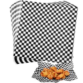 KIKISML 100 Sheets Black and White Checkered Deli Paper Sheets 12 * 12 Inch, Food-graded Greaseproof Paper Basket Liners for Sandwiches, Burgers, Fries Wrapping Paper for Party, Festival and Outdoors