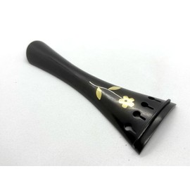 Musical String Violin Tailpiece Ebony Wood Round Style french model 4/4 with Golden Flower Lilly Pack Of 1