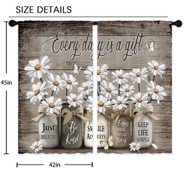 Laifzere Farmhouse Daisy Floral Curtains Country Rustic Vintage Flower Window Curtains 42x45 Inch for Bedroom Living Room Decor Mason Jar Wooden Barn Farm Window Drapes Treatment Fabric Rod Pocket