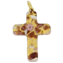 GlassOfVenice Murano Glass Venetian Reflections Cross Pendant - Purple Gold