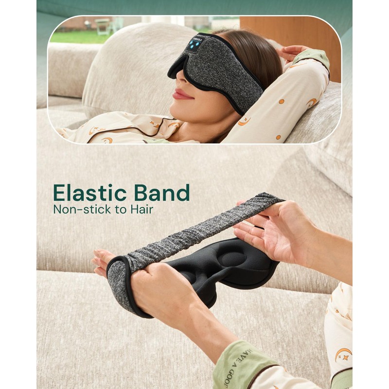 Bluetooth Sleep Mask with Wireless Headphones – Soft 3D Contoured