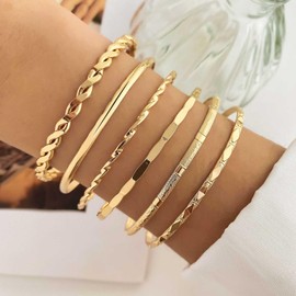 Yienate 6Pcs Boho Gold Bangle Bracelets Set Indian Bollywood Multiple Bangles Punk Chunky Layered Stacking Textured Bracelets Vintage Ethnic Wedding Outfit Bracelets Jewelry for Women