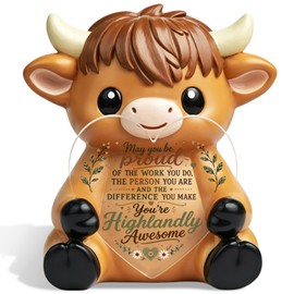 SOSREBEDR Employee Appreciation Gift Highland Cow Figurine for Coworker Teacher Nurse Mentor, Recognition Gift for Team Member Staff Employee, Highland Cow Desk Decor SGD43