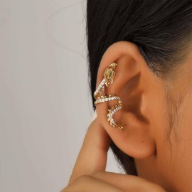 Cybche Punk Dragon Ear Cuff Earrings Crystal Dragon Earring Gold Dragon Cuff Wrap Earrings CZ Dragon Cartilage Cuff Earrings Dragon Crawler Cuff Earrings (Gold Left), Zinc, No Gemstone