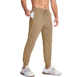 MAGCOMSEN Men's Sweatpants with Zipper Pockets Athletic Track Pants Joggers for Men Hiking Workout Pants Khaki 30