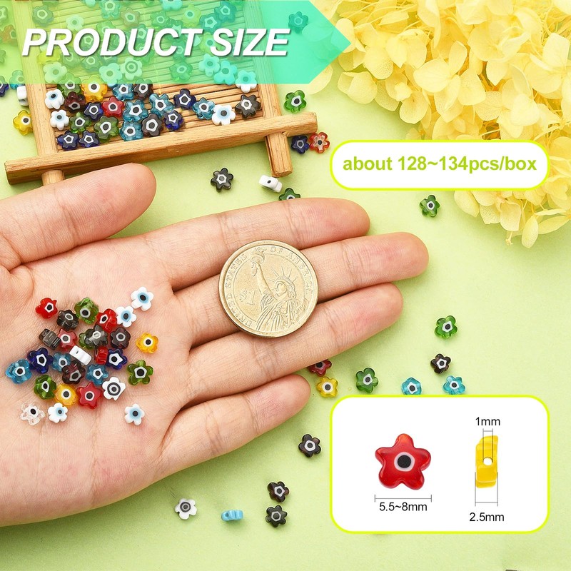 Stiesy 128Pcs Flower Beads Millefiori Lampwork Glass Bead Evil Eye