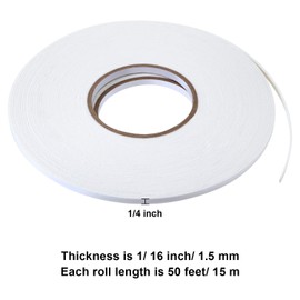 Tatuo 2 Rolls Double Sided Foam Tape 1/4 Inch by 50 Feet White PE Foam Tape Sponge Soft Mounting Adhesive for DIY Craft Picture Poster Hanging
