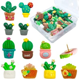 Afagarly Cactus Plants Cute Push Pins, Bulletin Board Pins Succulent Thumb Tacks Creative Thumbtacks for Cork Board, Photo Wall, Map, Office or Home Decoration(30PCS)
