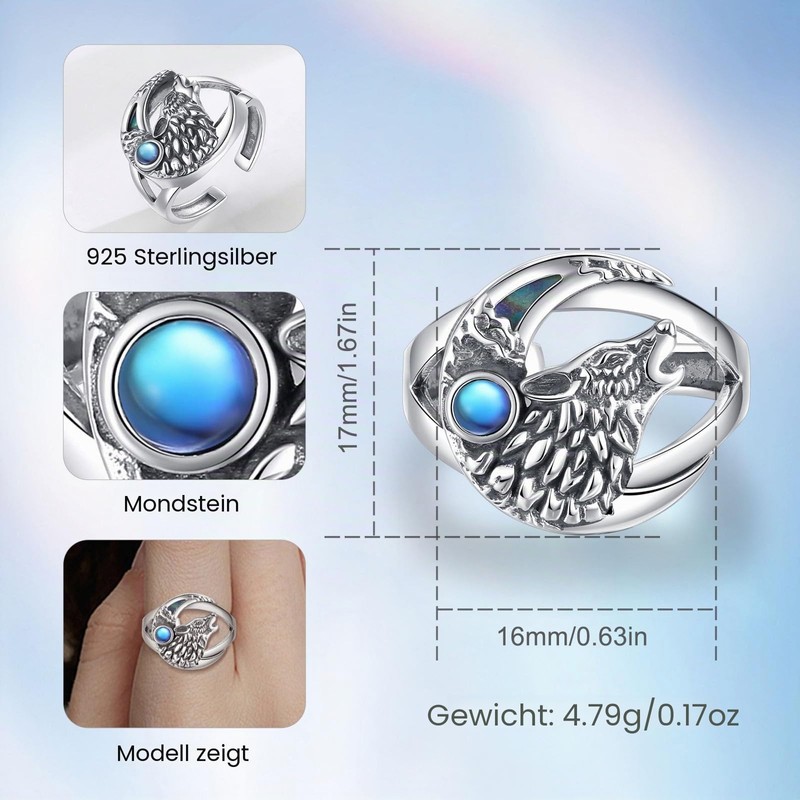 AEONSLOVE Wolf Ring 925 Silver Adjustable Rings for Men Women