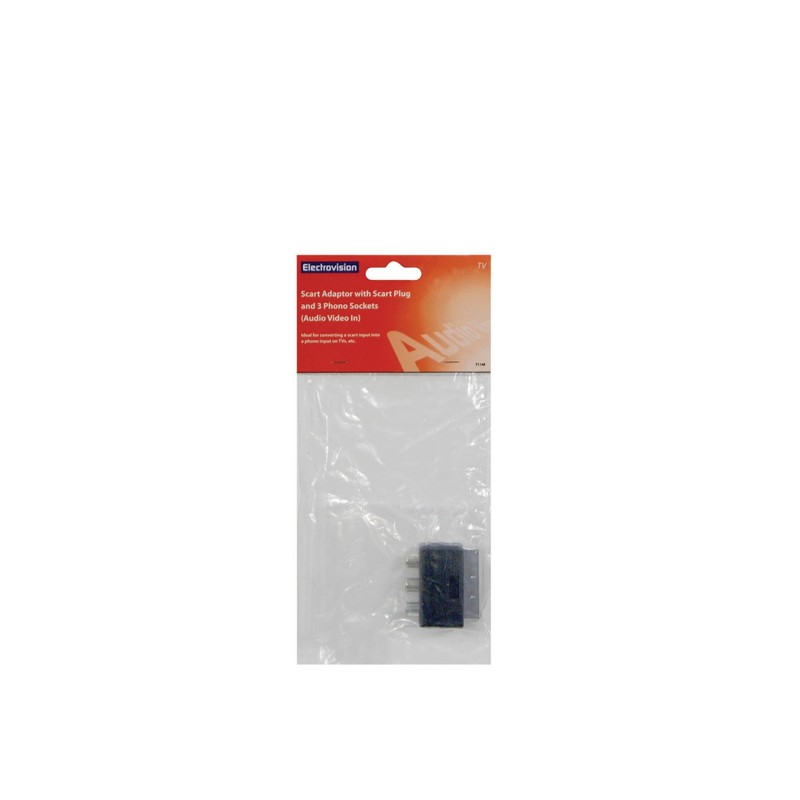 Electrovision Scart Adaptor with 3 Phono Sockets - Black