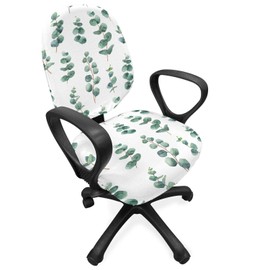 Ambesonne Eucalyptus Office Chair Slipcover, Watercolor Inspired Painting of Forest Leaves and Branches Garden Art, Protective Stretch Decorative Fabric Cover, Standard Size, Laurel Green White