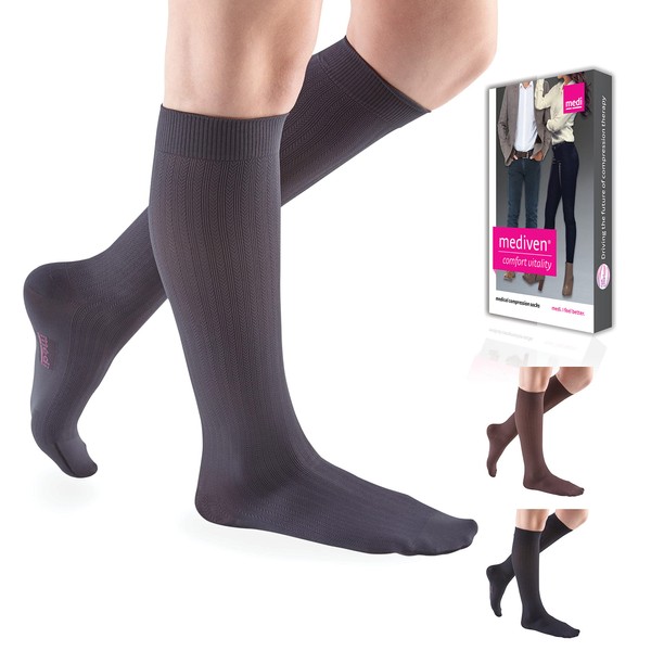 Mediven for women vitality 20-30 mmHg, calf calcetines altos, punta cerrada, Carbón, IV