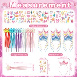 Ywediim Princess Party Favors, Including 12 Glitter Star Fairy Wands,12 Princess Crowns ,12 Gift Bag,12 Stickers , 12 Party Blowers ,12 Bracelets, for Birthday Party Gifts Classroom Rewards Gifts