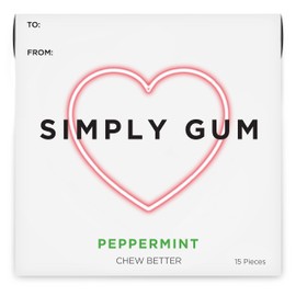 Simply Gum | Heart Box | Peppermint Gum | Plant- Based Chewing Gum | Pack of Six (90 Pieces Total) | Synthetic Free + Aspartame Free + non GMO