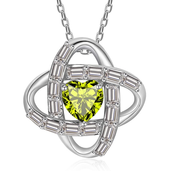 VANGAU 925 Sterling Silver Love Knot Birthstone Necklace, White Gold