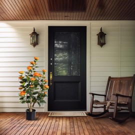 Romantic Season 2Pack Artificial Camellia Tree 3FT, Orange Faux Camellia Plant Fake Potted Camellia Flower Tree Plastic Camellia Tree for Modern Home Office Living Room Floor Décor Indoor