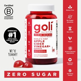 Goli Zero Sugar World's First Apple Cider Vinegar Gummies - Vitamin B12, Probiotics to Address Bloating. Vegan, Plant Based, Non-GMO, Gluten-Free & Gelatin-Free