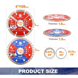 BRSCHNITT Diamond Blade Set,4 Inch Arbor 7/8" - 5/8" for Granite,Stone,Masonry,Terrazzo,Paver,Concrete,Pack of 2 Dry/Wet Circular Saw Cutter Angle Grinder Diamond Cutting Disc 105mm