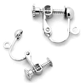 Bedazzlinbeads 2 Platinum Plated Brass Clip On Screw Back Earring Findings w/ Open Loop & Ball