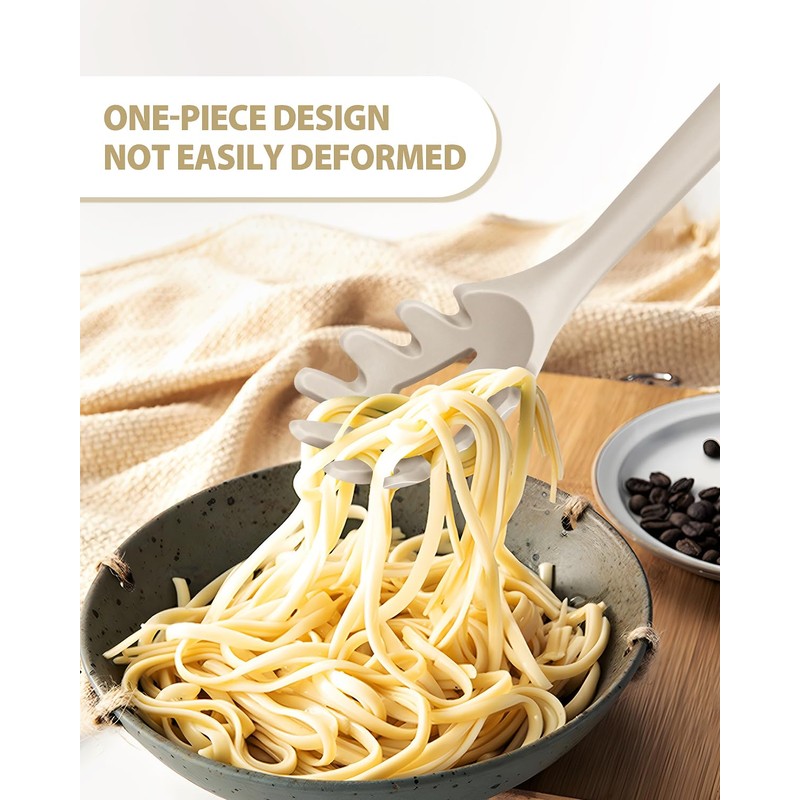 Silicone Pasta Fork and Ladle Spoon Set, Large Non Stick