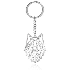 VASSAGO Stainless Steel Hollow Out Animal Keychain Backpack Car Purse Keys Accessories Purse Charm Key Ring for Men and Women (wolf head keychain, silver)