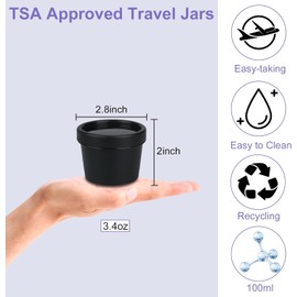 Plastic Cream Jars Travel Containers for Toiletries 3.4oz 6 Pack TSA Approved Wide-mouth Cosmetic Pot Jars with Lids Leak Proof Travel Size Containers for Makeup Face Cream(Black)