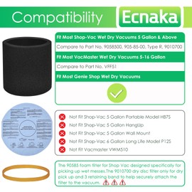 3 Pack 90585 Foam Sleeve Filter and 3 Pack 90107/90137 Wet Dry Vac Filter for Most Shop Vac 5 Gallon and Above Vacuum Cleaner,Vf2002 Dry Discs Filters with 3 Retaining Bands,Replace# 9058500, 9010700