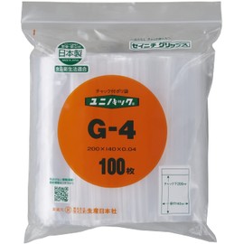 Unipack G-4 Plastic Bags with Zipper, 5.5 x 7.9 inches (140 x 200 mm), Pack of 100