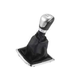 INFINAUTO 5 Speed Manual Gear Shifter Knob with Cover - Car Shift Lever Knob with Cover - for Ford Focus 2005-2012 Plastic Faux Leather Black Chrome - 1 Pc Stylish Design