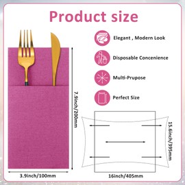 Cindeer Paper Linen Napkins Disposable Airlaid Dinner Napkins Prefolded Guest Hand Towel with Built in Flatware Pocket for Silverware Valentine Spring Wedding Reception Bridal (Hot Pink,75 Pieces)
