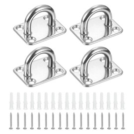 sourcing map 4 Pcs Pad Eye Plate, 2 Inch 304 Stainless Steel Ceiling Hooks Marine Hanging U Hook with Screws & Anchors for Securing Hanging, Silver