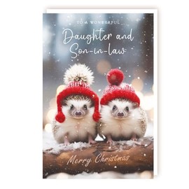 Daughter and Son-in-Law Christmas Card - Hedgehogs in Hats - Festive Design - Made in the UK - Eco-Friendly