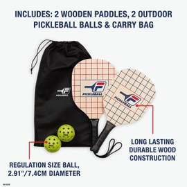 FILA Accessories Pickleball Paddles Set of 2 - Pickleball Set Includes 2 Wooden Pickleball Paddles, 2 Regulation-Size Pickleball Balls & Pickleball Bag for Pickle Ball Equipment, 2 Pack - Dink