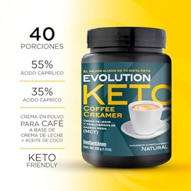 EVOLUTION, Suplemento Alimenticio en polvo, Keto Coffee Creamer, Crema de leche y triglicridos de cadena media (MCT),Keto Friendly, Sin Gluten, 40... 