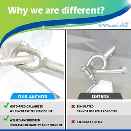 MARINE SYSTEM Galvanized Boat Folding Square Anchor Kit with 3/8 inch x 150 FT Rope and Shackle 13lb, 19lb, or 25 lb (25 LB)