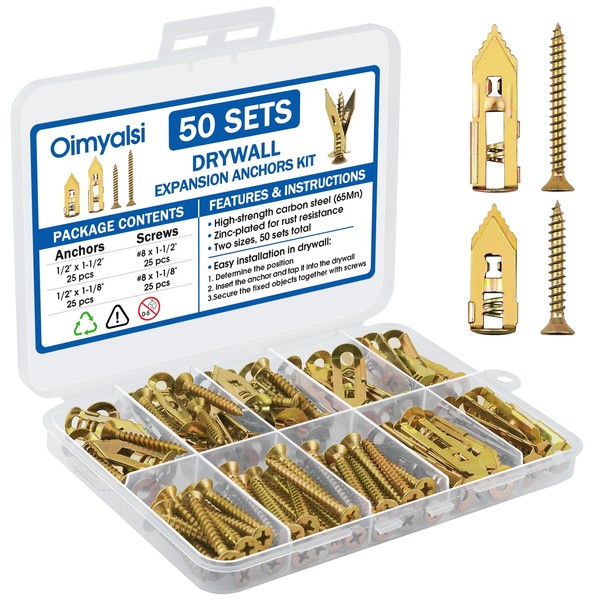 50 Sets Self Drilling Drywall Anchors with Screws – Heavy